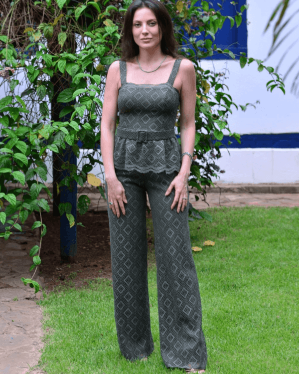 Calça Pantalona Renda Verde