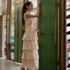 Vestido Tule Bordado Camadas