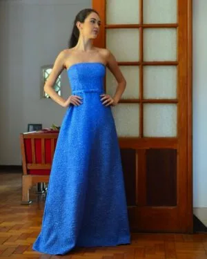Vestido Tomara que Caia com Laço Azul