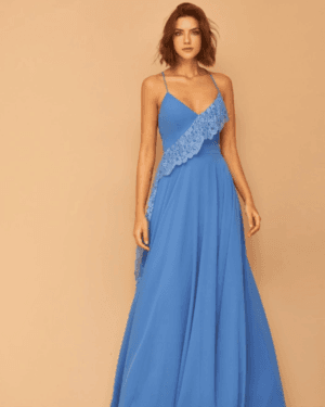 VESTIDO LONGO COM RENDA BABADO FRENTE