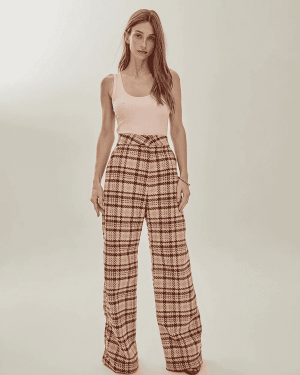 CALÇA WIDELEG TWEED MARROM