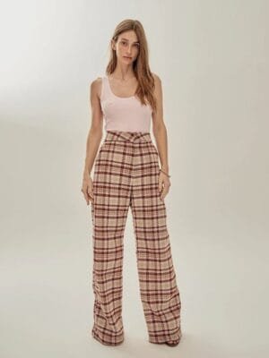 CALÇA WIDELEG TWEED MARROM