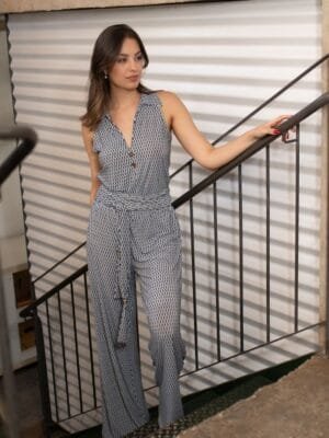 CALÇA PANTALONA COM ELASTICO | AZUL E BRANCA