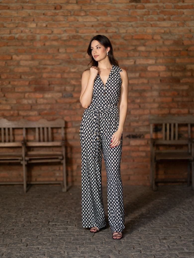 CALÇA PANTALONA COM ELASTICO | PRETO E BRANCO