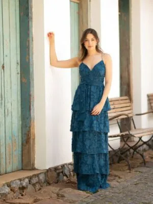 VESTIDO LIANA - AZUL PETROLEO